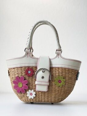 Y2K Coach Soho Straw Floral Basket Tote